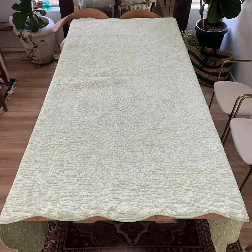 Mint Green Polka Dot Full Size Quilt Coverlet Spiral Stitching